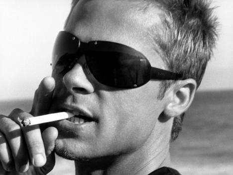 Brad Pitt Cigarette (black and white photo)