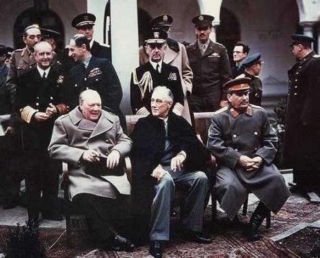Winston Churchill, Franklin Roosevelt and Joseph Stalin at Yalta in 1945