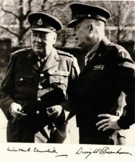 Dwight Eisenhower and Winston Churchill in Northern France on June 1943